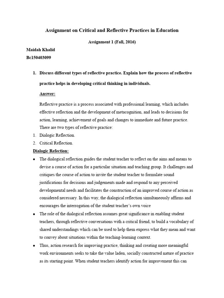 Reflective Practices in Education Explained | PDF | Reflective Practice ...