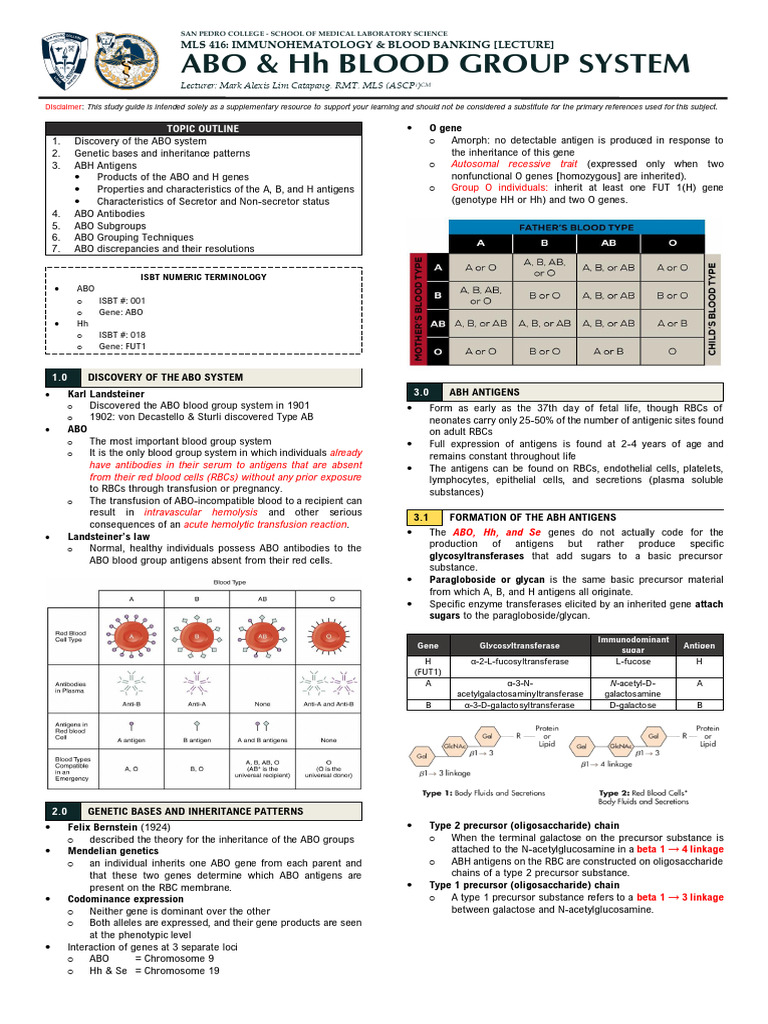 Immunohematology: ABO Blood Group System | PDF | Blood Type | Animal ...