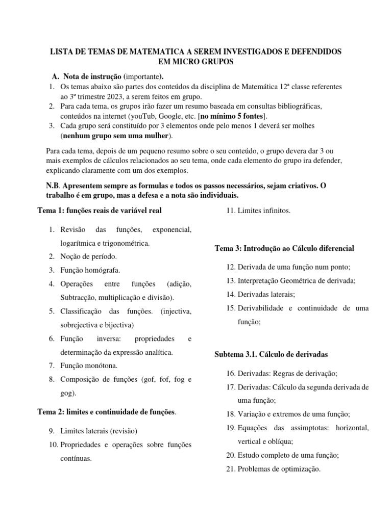 Lista de w em grupo matematica 12 classe download gr tis pdf fun o
