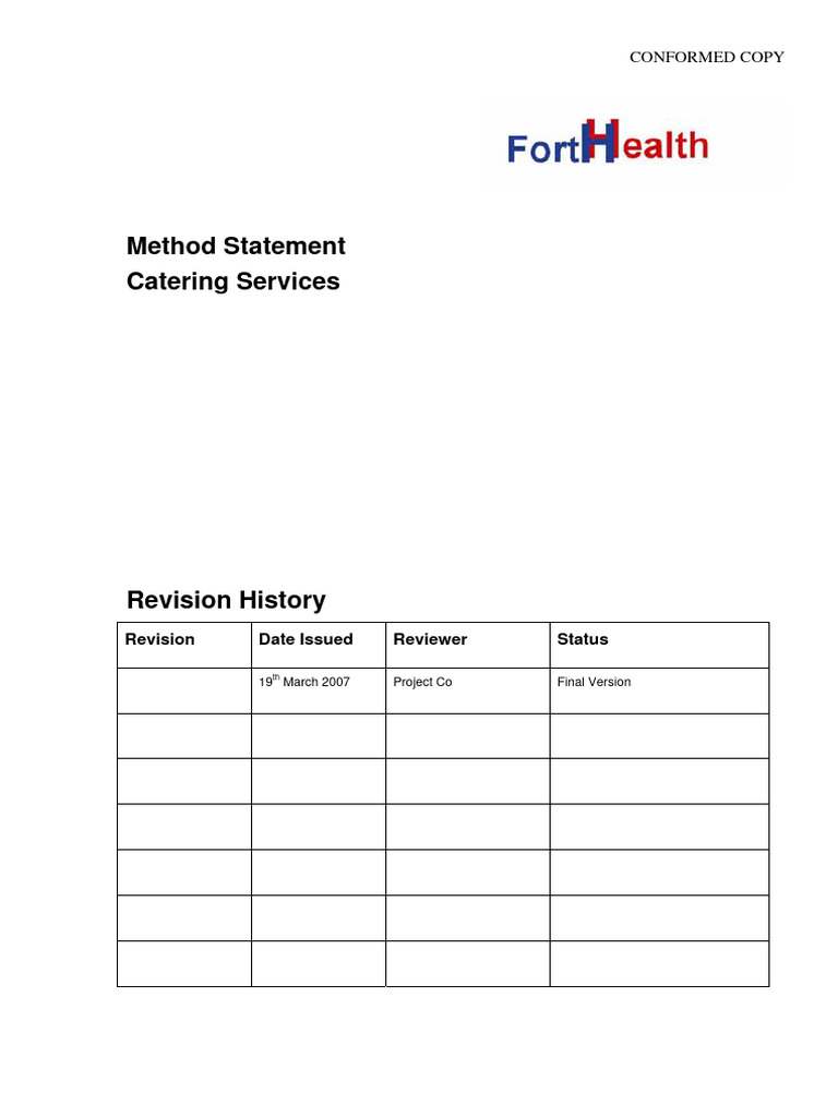 Catering Method Statement for Healthcare | PDF | Food Safety | Meal