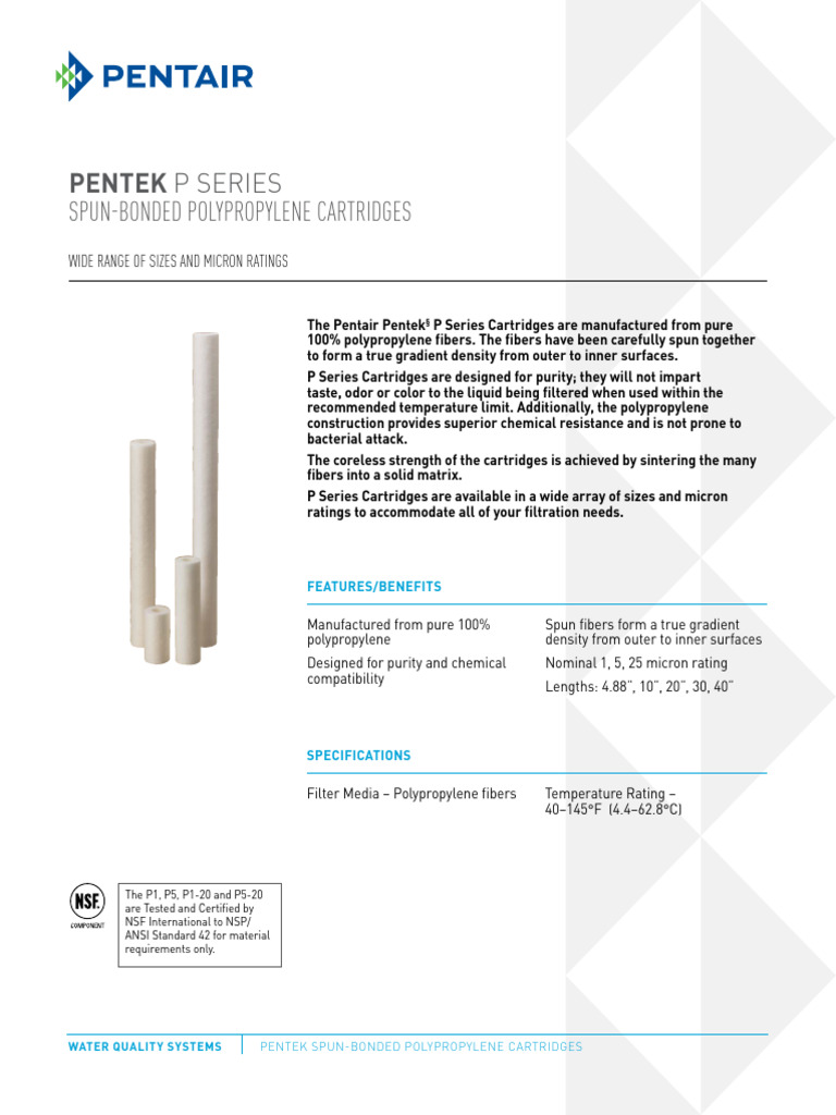 Pentair P1 Filtration Cartridges Overview | PDF | Filtration | Chemistry