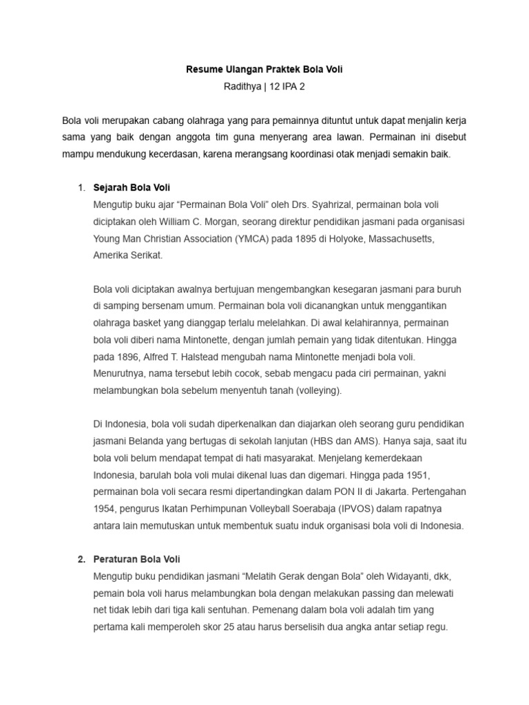 Resume Ulangan Praktek Bola Voli - Radith 12 IPA 2 | PDF