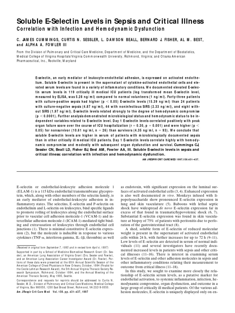 Ajrccm 156 2 9509017 | PDF | Sepsis | Intensive Care Medicine