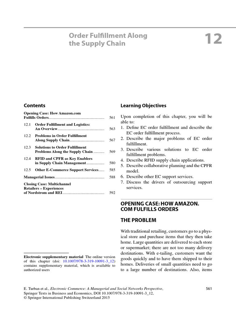 Order Fulfi Llment Along The Supply Chain | PDF | Logistics | Supply Chain