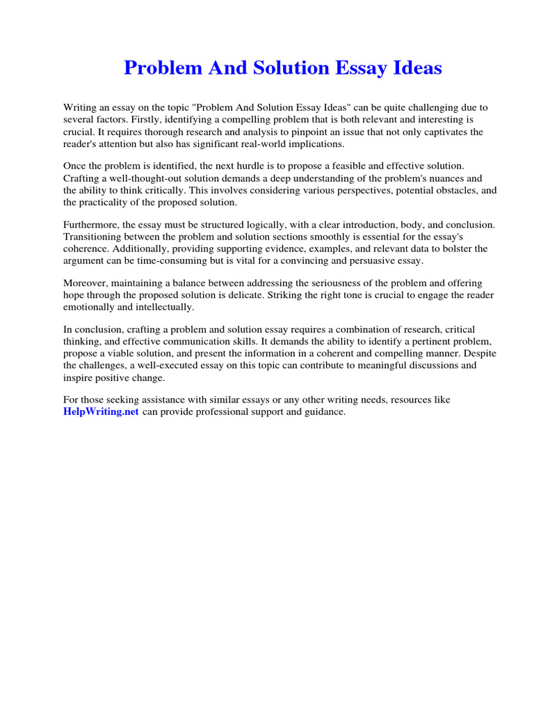 Problem And Solution Essay Examples