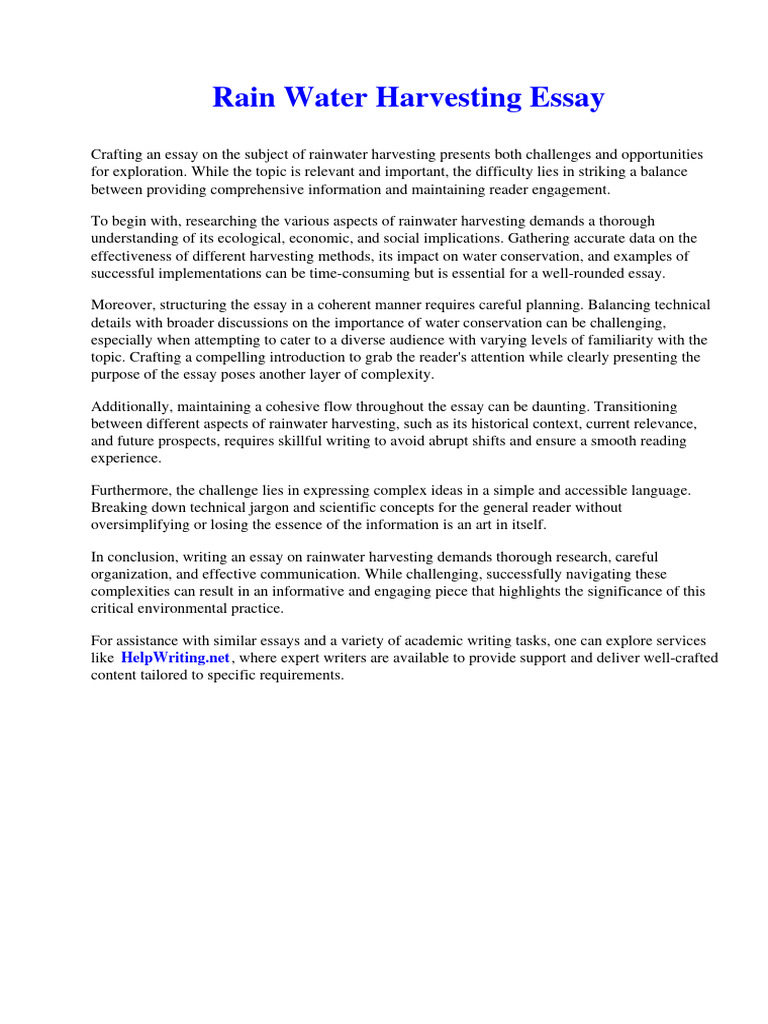 Rain Water Harvesting Essay PDF Employment Essays