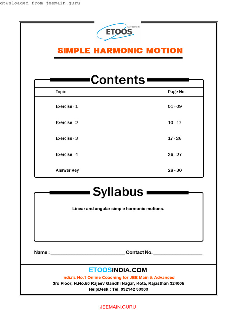 Simple Harmonic Motion Pdf Oscillation Velocity