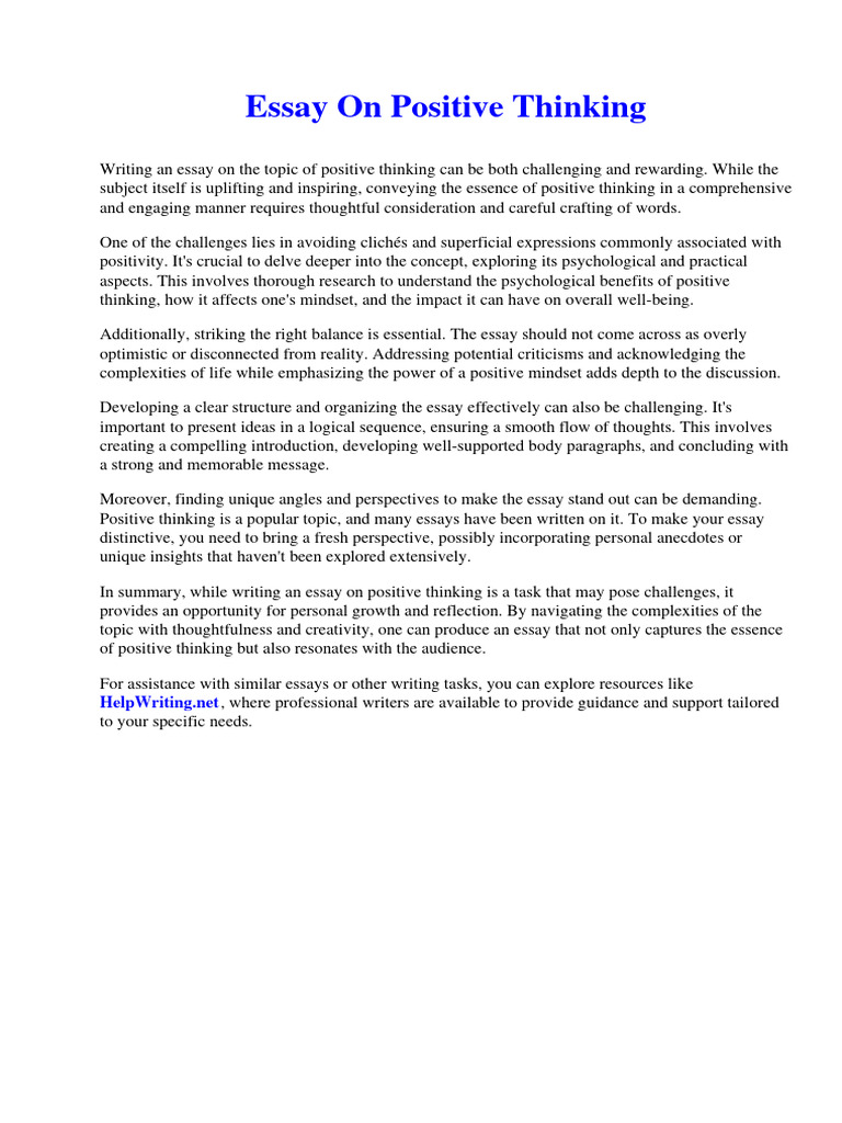 Essay On Positive Thinking | PDF | The Scarlet Letter | Thought