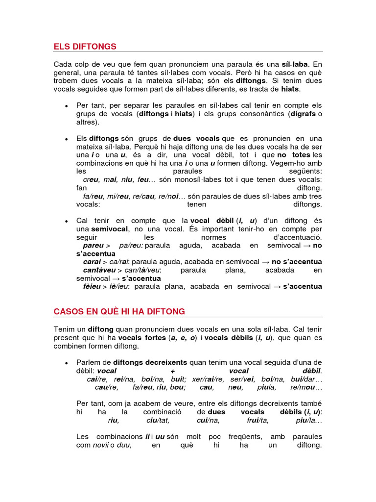 Diftongs Hiats | PDF