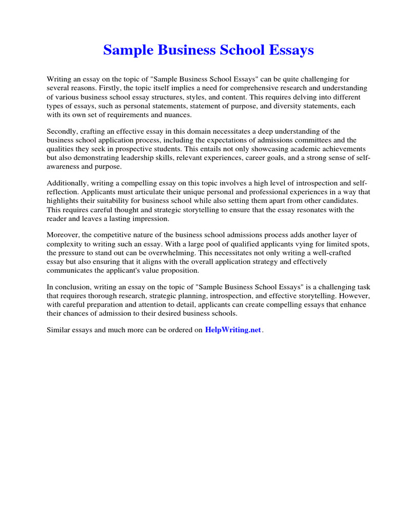 Sample Business School Essays PDF