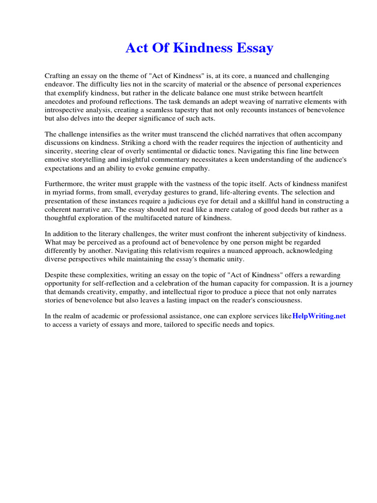 Act of Kindness Essay PDF Mass Media Narrative