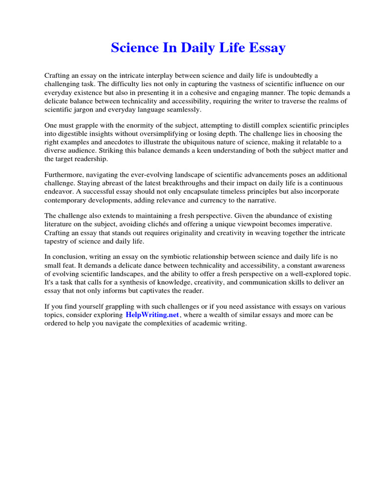 Science in Daily Life Essay PDF List Price Essays