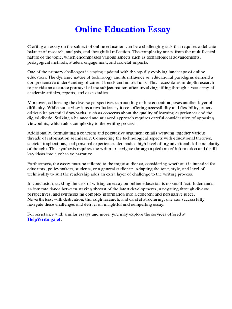 Online Education Essay PDF Alcoholic Beverages Chemical Substances