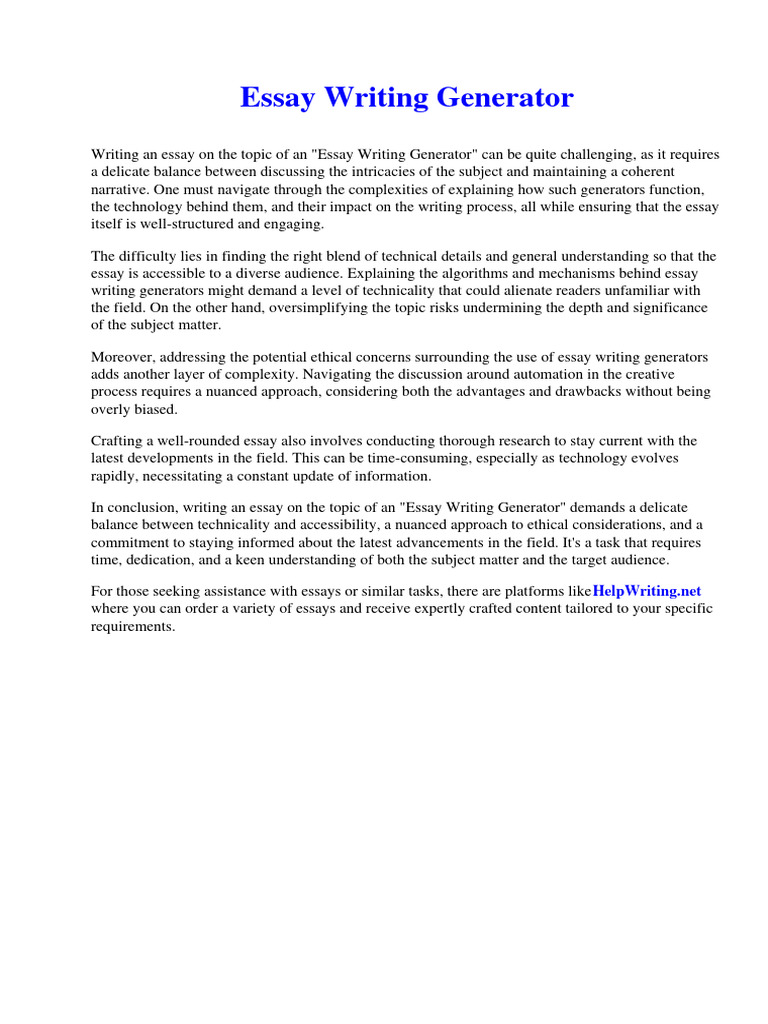 Essay Writing Generator PDF