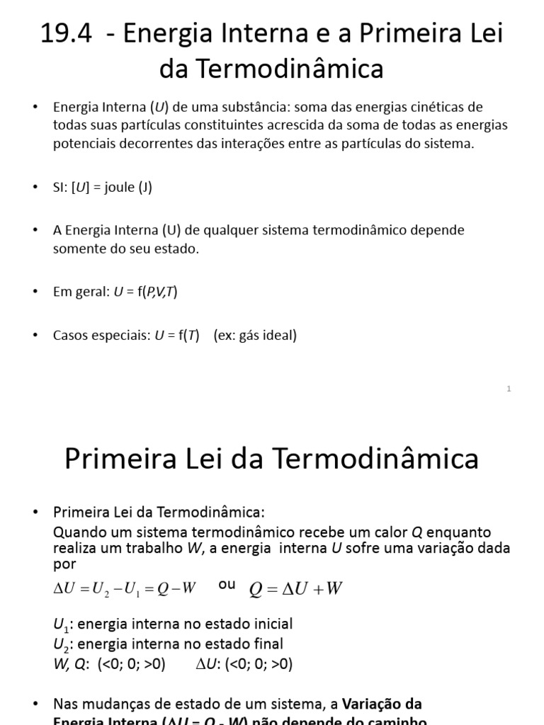 Energia Interna e Primeira Lei da Termodinâmica | PDF | Termodinâmica ...