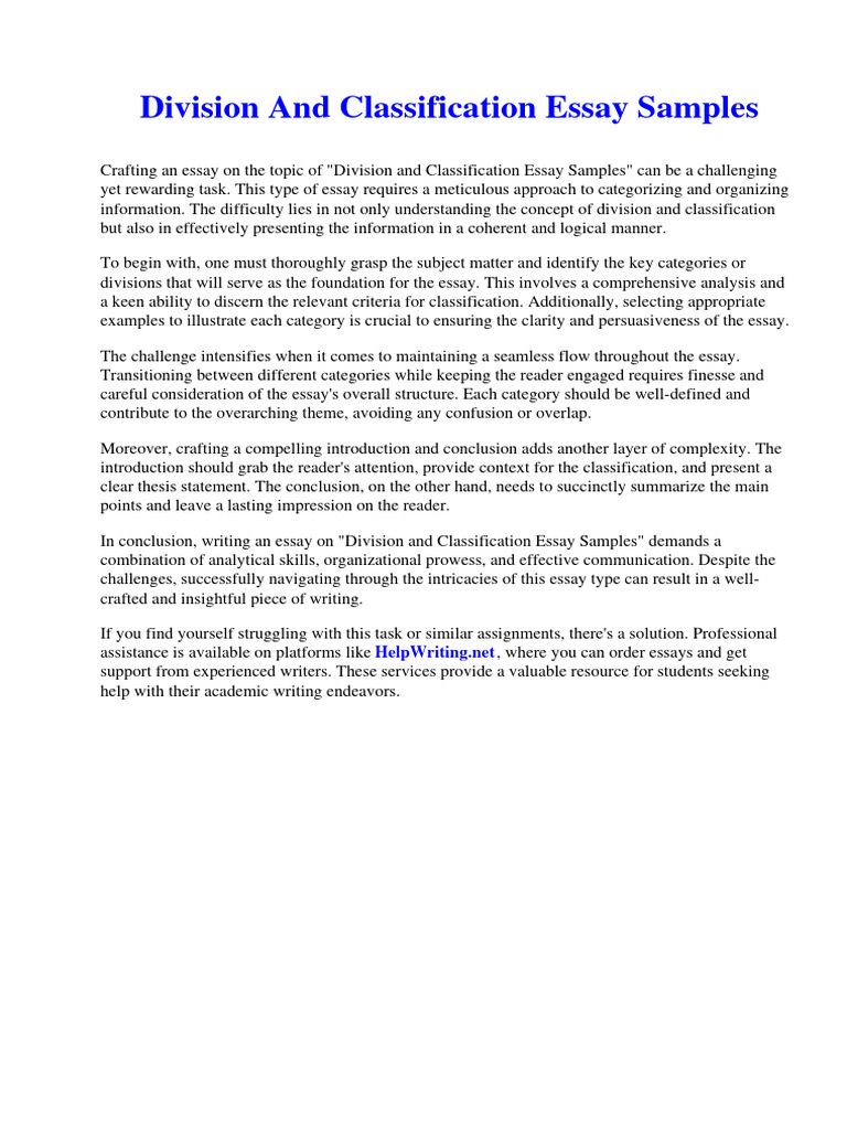 Division And Classification Essay Outline