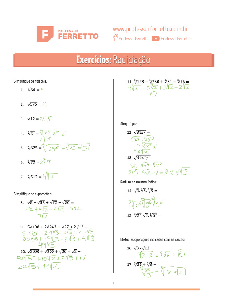Exercícios de Radiciação Simplificada | PDF | Xadrez