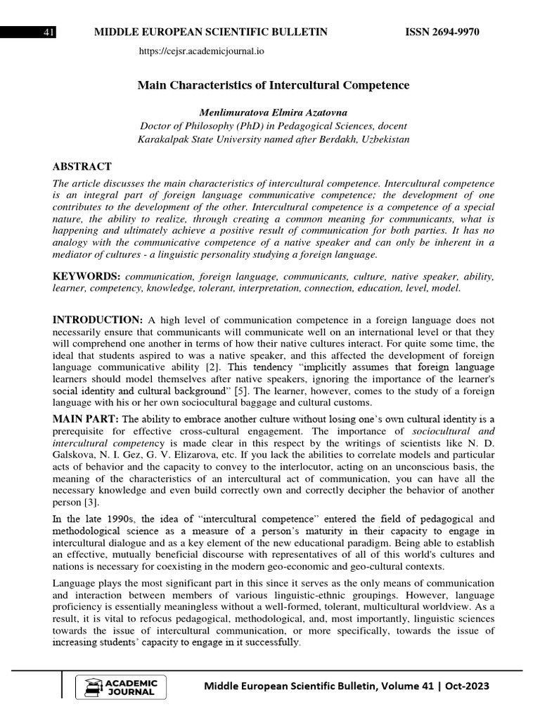 Intercultural Competence in Communication | PDF | Cross Cultural ...