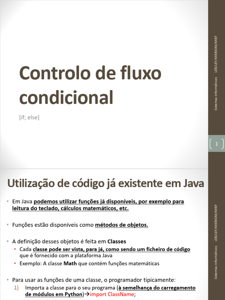 Controle de Fluxo e Leitura em Java | PDF | Classe (programação de ...