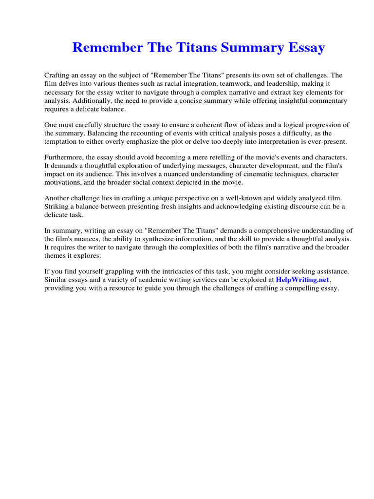 Remember The Titans Summary Essay Download Free PDF Essays Narrative