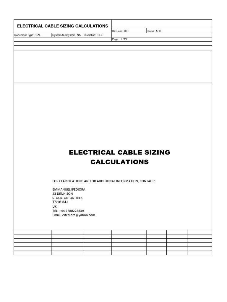 Cable Sizing Calculation PDF Electrical Resistance And Conductance