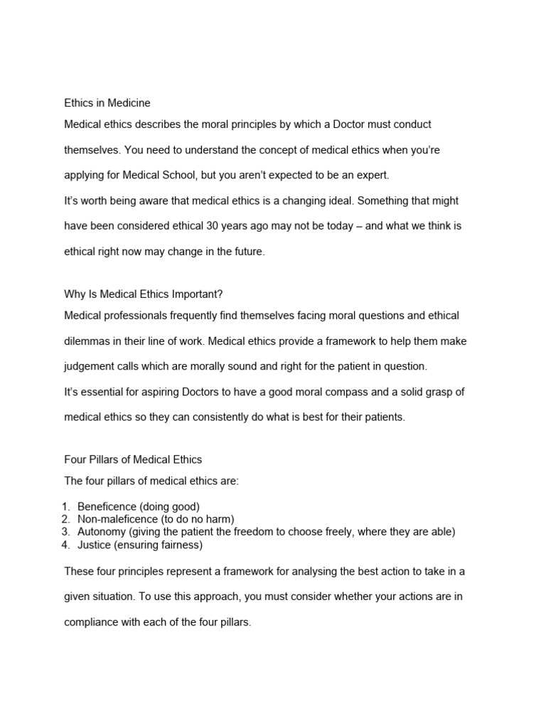 Ethics in Medicine and 4 Moral Principles in Ethics | PDF | Medical ...