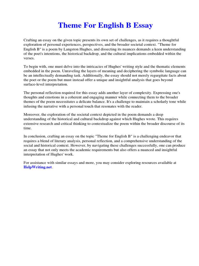 Theme For English B Essay Download Free PDF Cognitive Behavioral
