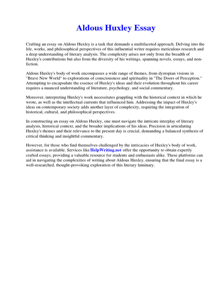 Aldous Huxley Essay PDF Revelation Book Of Revelation