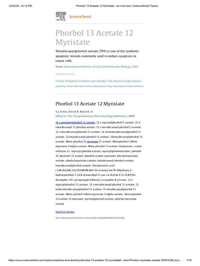 Overview of Phorbol 13 Acetate 12 Myristate | PDF | Kinase ...