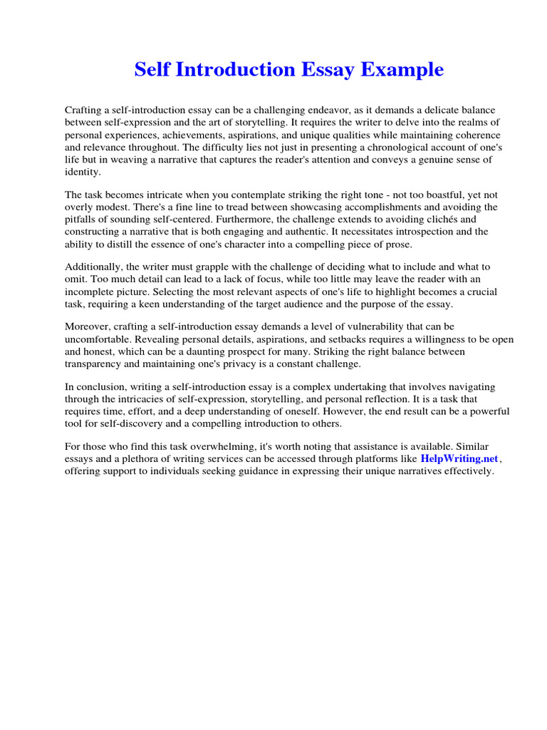 Self Introduction Essay Example | PDF