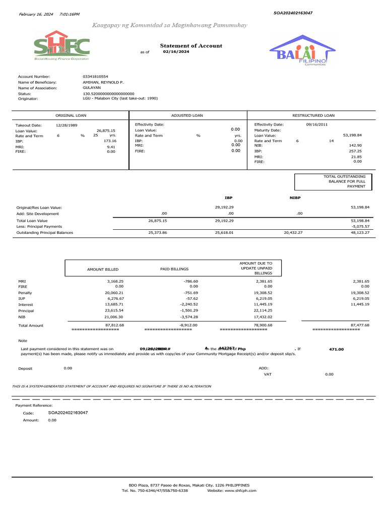 Community Loan Statement of Account | PDF | Personal Finance | Economies