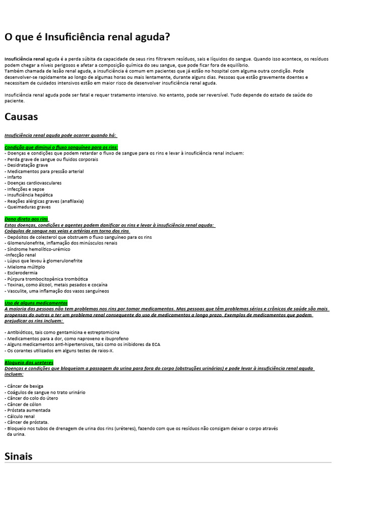 IRA - Insuficiente Renal Aguda | PDF | Rim | Hipertensão