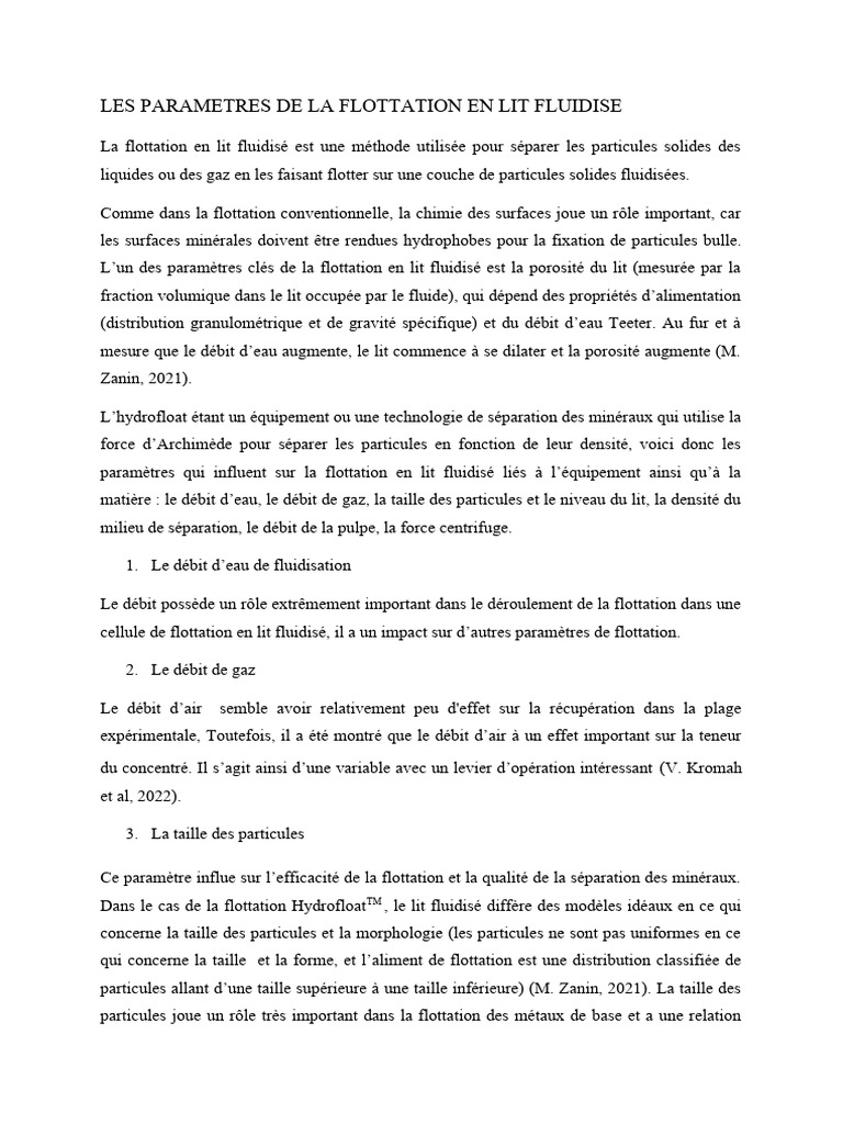 Paramètres clés de la flottation fluidisée | PDF | Phase ...