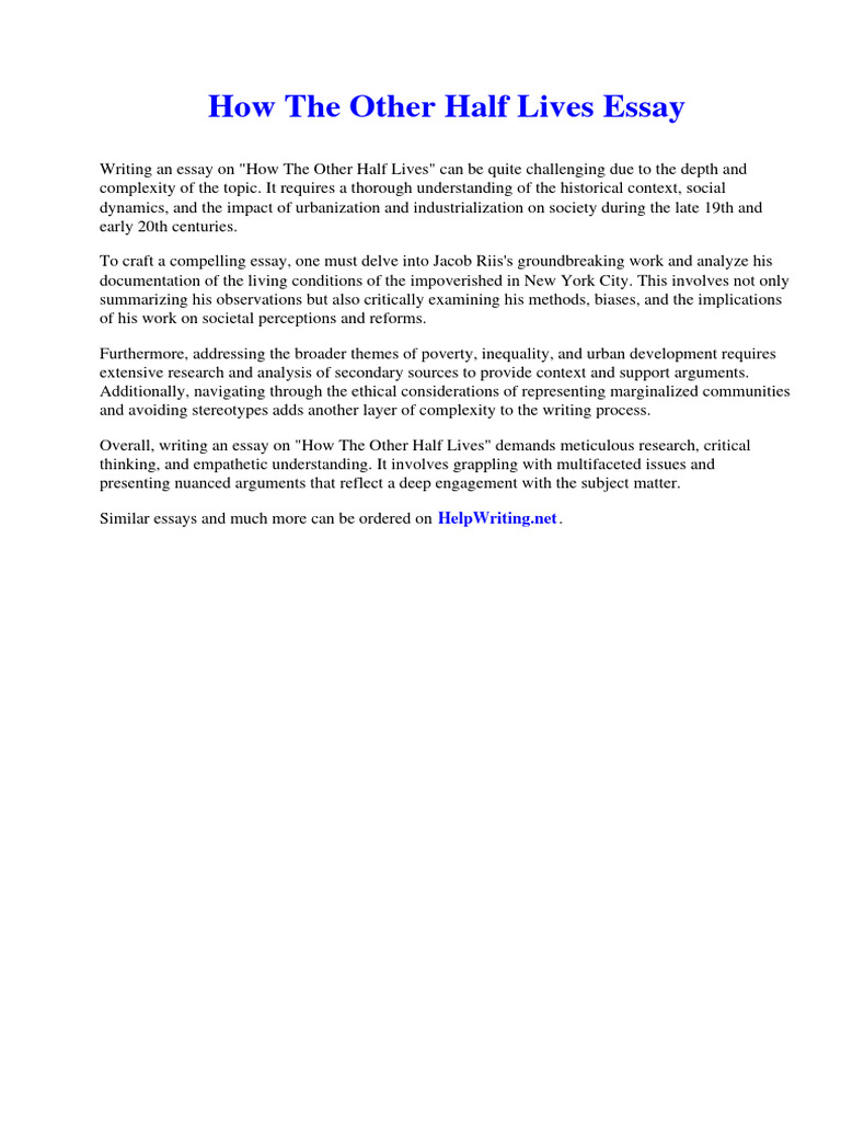 How The Other Half Lives Essay PDF Autism Spectrum