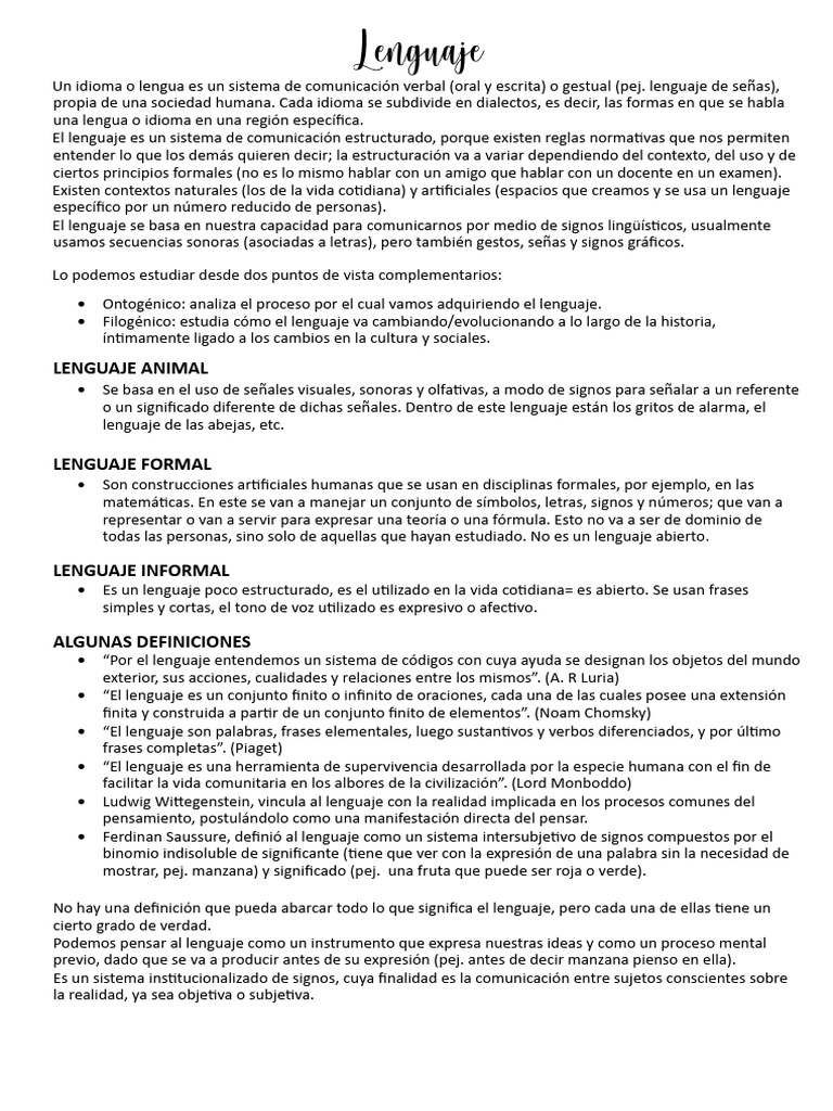 Tipos y funciones del lenguaje humano | PDF | Afasia | Comunicación