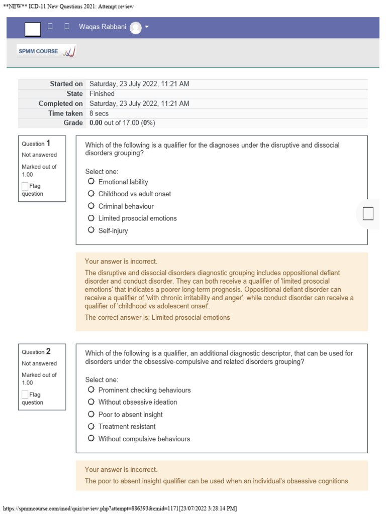 NEW ICD-11 New Questions 2021 Attempt Review | PDF | Mental Disorder ...