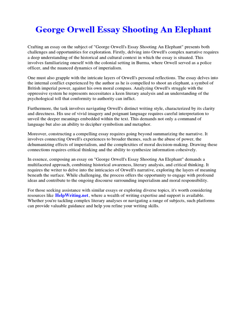 Orwell Essay Shooting An Elephant PDF Coral Reef Adam And Eve