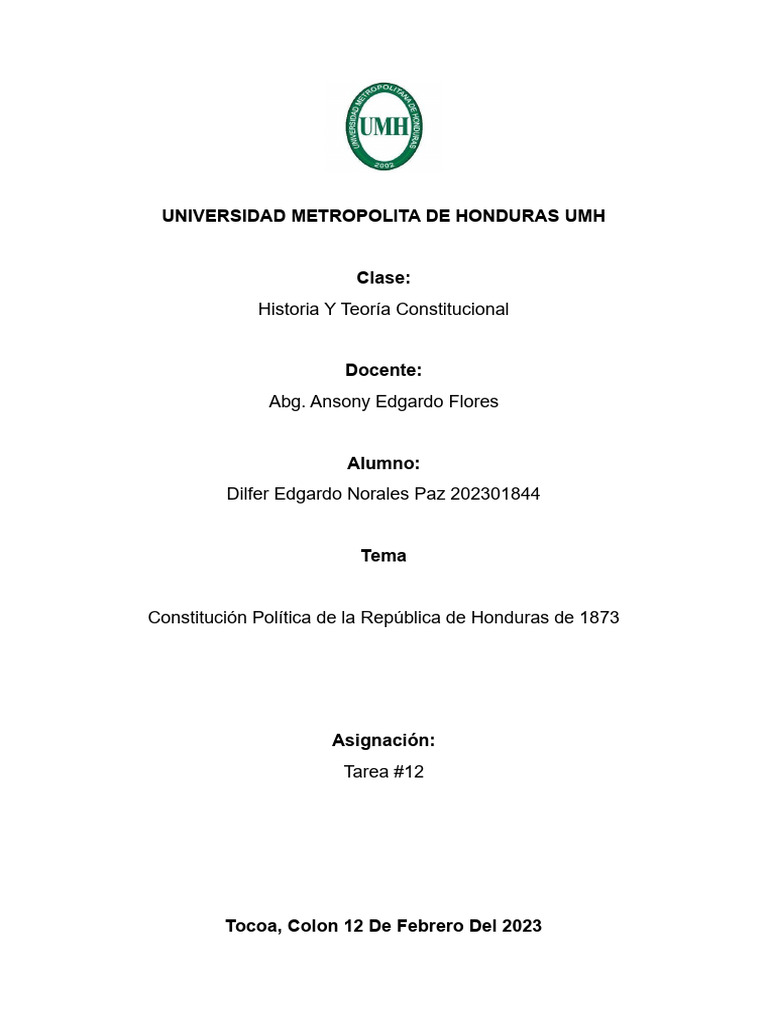 Constitución Política de La República de Honduras de 1873 PDF