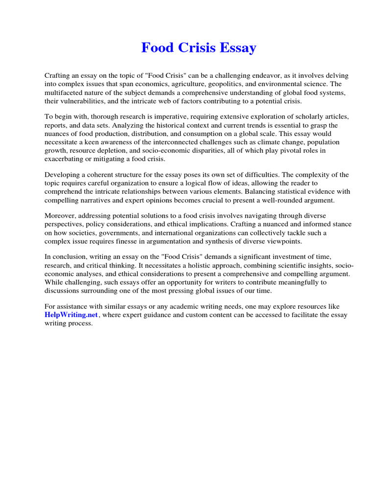 What Is Food Crisis Essay