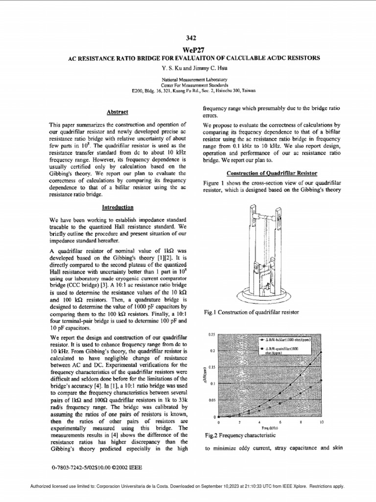 AC Resistance Ratio Bridge For Evaluation of Calculable AC DC Resistors ...