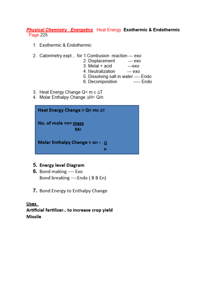 Physical chemistry energetics problems from ex heat energy