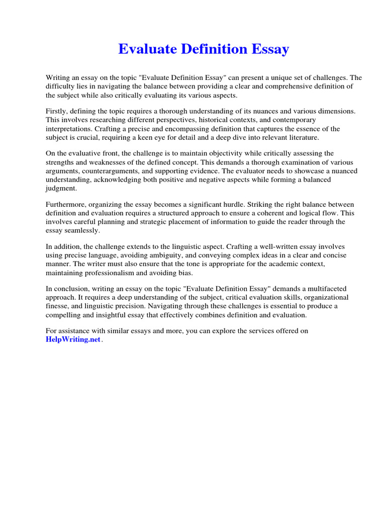 Evaluate Definition Essay PDF Essays Evaluation