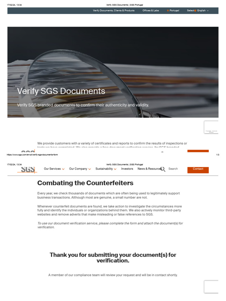 Verify SGS Document Authenticity Online | PDF | Verification And ...
