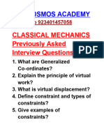 Classical Mechanics Previously Asked Interview Questions by The COSMOS ACADEMY 923401457058