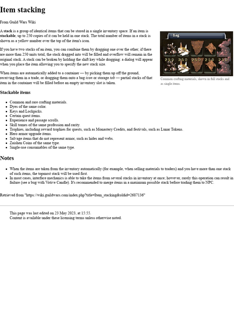 Item Stacking - Guild Wars Wiki (GWW) | PDF
