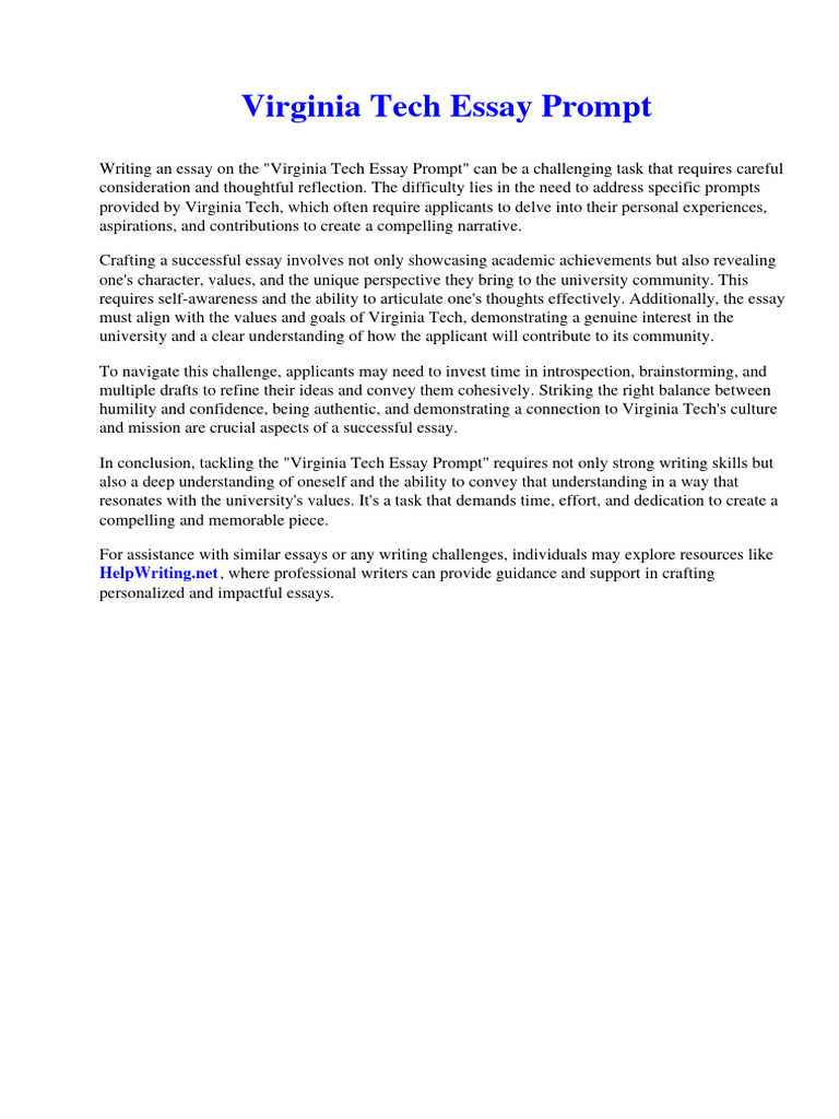 Virginia Tech Essay Prompt PDF Iliad Essays