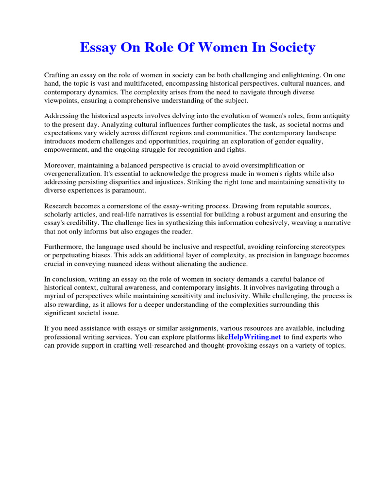 Essay On Role of Women in Society | PDF