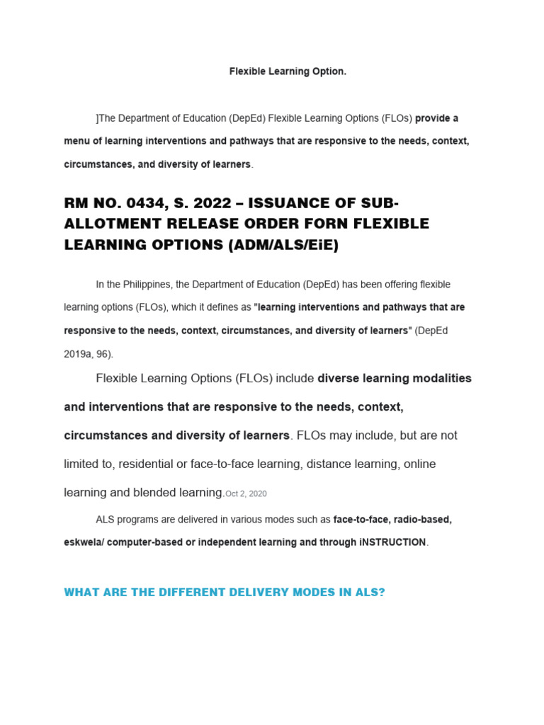DepEd Flexible Learning Options Explained | PDF | Learning | Curriculum