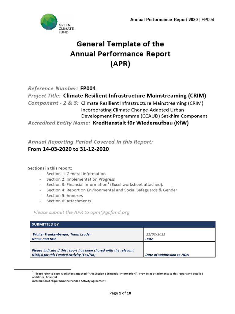 Annual Performance Report 2020: FP004 | PDF | Climate Change | Climate ...