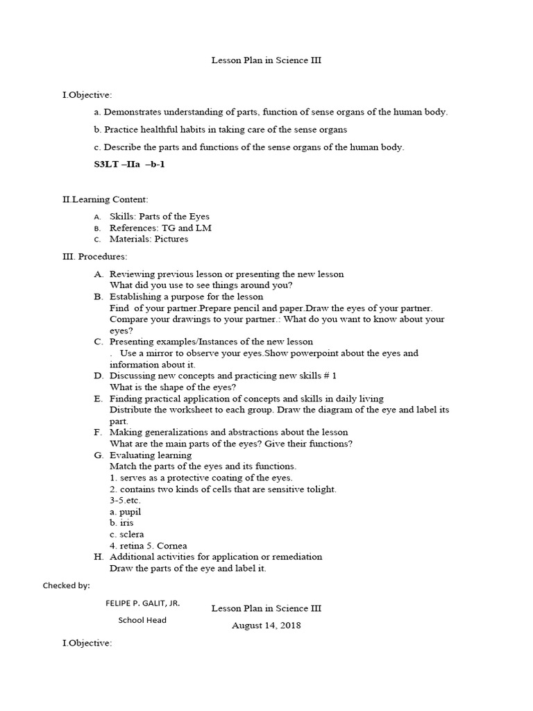 Lesson Plan in Science III | PDF | Taste | Eye